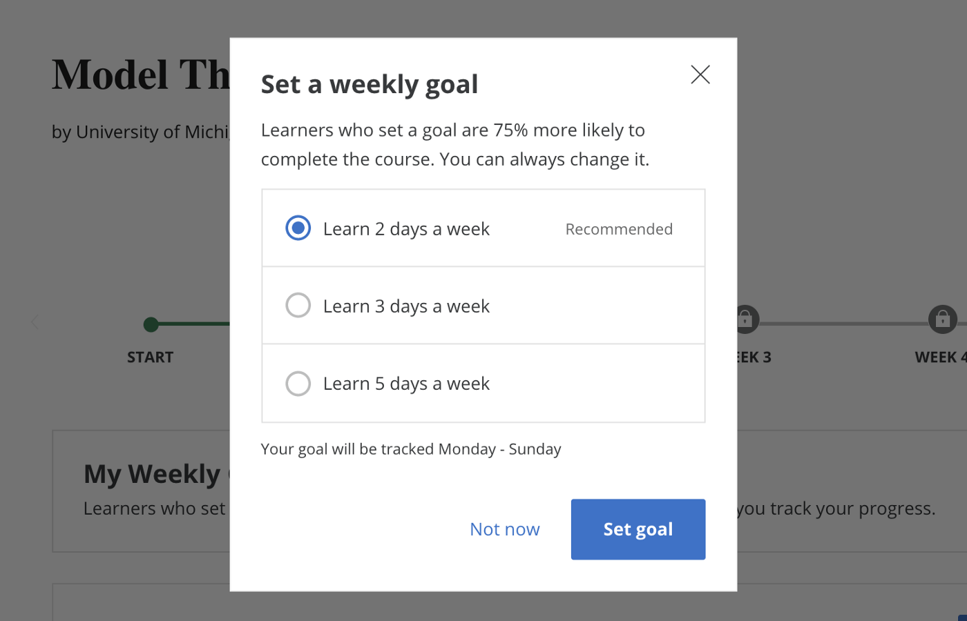 Coursera asking me to set a weekly goal